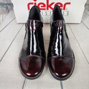 Rieker Patent Leather Derby Ankle Shoes Shoeties Two-Tone Black Burgundy Size 38